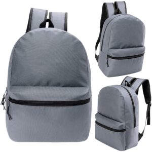 17" Kids Basic Wholesale Backpack in Gray - Bulk Case of 24 Bookbags